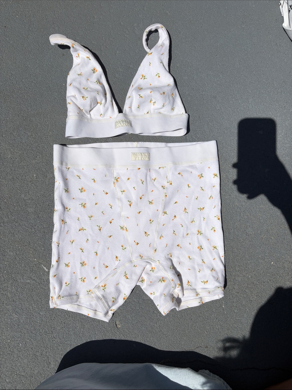 White Floral Ribbed Bralette & Boxer Set
